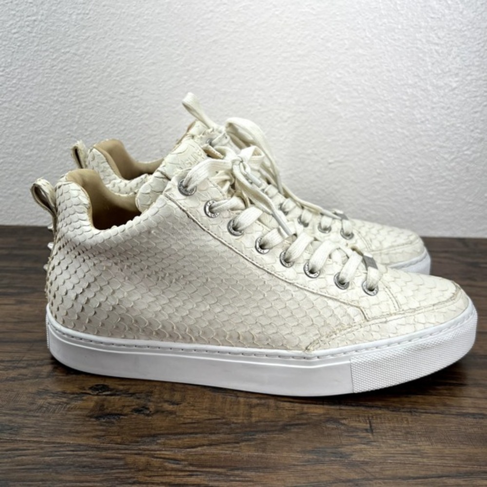 J/Slides Women's Size 9M Creme White Snake Embossed‎ High Top Stud Sneakers